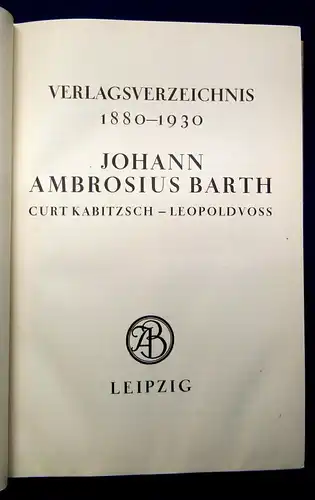 Johann Ambrosius Barth Verlagsverzeichnis 1880-1930, 1930 js
