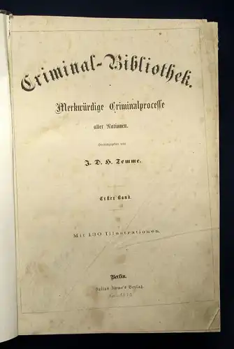 Temme Criminal-Bibliothek Merkwürdige Criminalprocesse 1871 2 Bde. sehr selten j