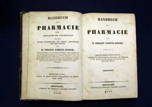 Geiger Handbuch der Pharmacie 1. Hälfte vom 2. Band 1830 Medizin Apotheker mb