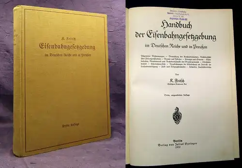 Fritsch Handbuch der Eisenbahngesetzgebung im deutschen Reiche u. Preußen 1900 j