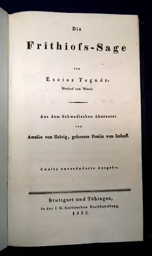 Tegner Die Frithiofs-Sage 1832 Literatur Sagen Geschichten Biedermeier Hldr mb