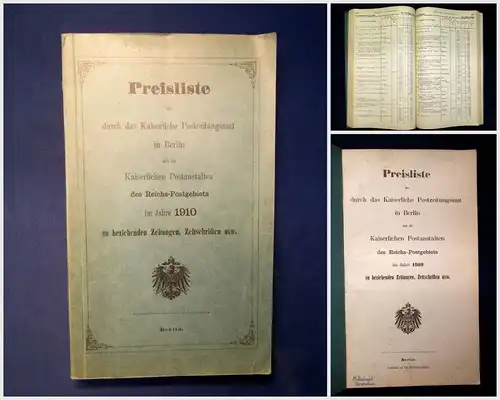 Preisliste der zu beziehenden Zeitungen im Jahre 1910 Selten Postzeitungsamt m