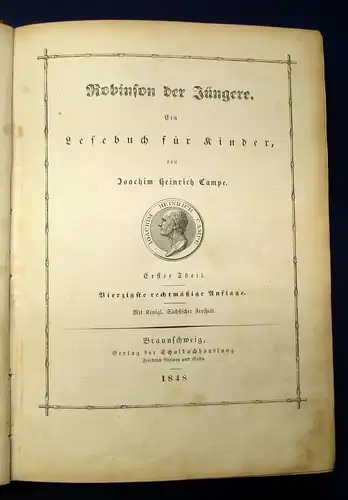 Campe Robinson der Jüngere Ein Lesebuch für Kinder 2 in 1 1848 Ludwig Richter j