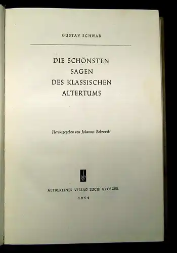 Bobrowski Schwab Die schönsten Sagen des klassischen Altertums 1954 js