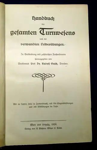 Gasch Handbuch des gesamten Turnwesens 1920 Sport Geschichte js