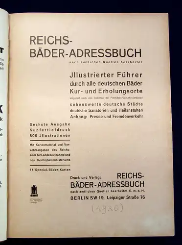 Bäder-Adressbuch Illustrierter Führer durch dt. Bäder u.a. um 1930 14 Karten mb