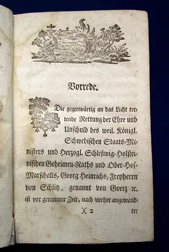 Moser Rettung der Ehre und Unschuld des Freiherrn v. Goerz 1776 Geschichte  mb