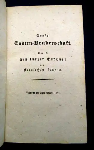 Abrahams a Sancta Clara große Todtenbruderschaft nebst Fabeln 1829 Selten mb