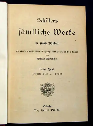 Karpeles Schillers Sämtliche Werke 12 in 4 um 1900 Jugendstil-Ausgabe mb