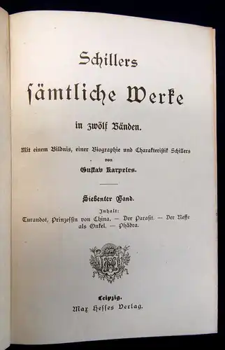 Karpeles Schillers Sämtliche Werke 12 in 4 um 1900 Jugendstil-Ausgabe mb