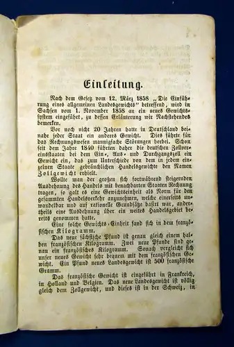Mittag Handbuch zur Gewichtsreform in Sachsen 1858 Technik altes Handwerk mb