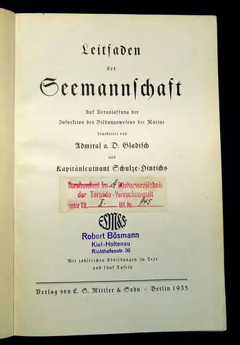 Gladisch Schulze-Hinrichs Leitfaden Seemannschaft 1935 EA 5 Tafeln Geschichte m