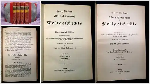 Weber Lehr- u. Handbuch der Weltgeschichte 4 Bde. sehr dekorativer Hldr. 1909 j