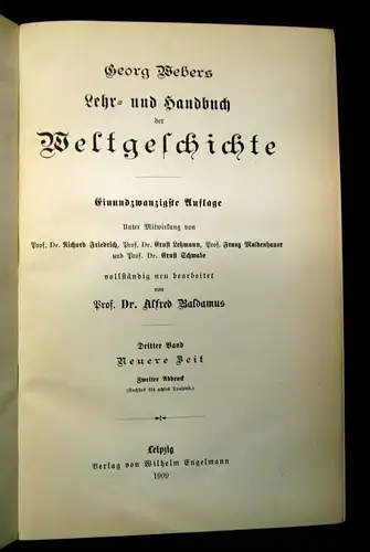 Weber Lehr- u. Handbuch der Weltgeschichte 4 Bde. sehr dekorativer Hldr. 1909 j