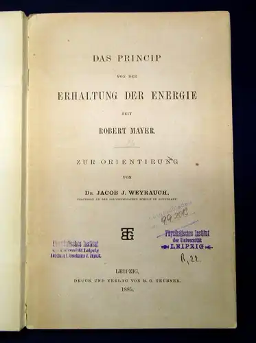 Weyrauch Das Princip von der Erhaltung der Energie seit Robert Mayer 1885 js