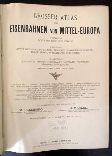 Grosser Atlas der Eisenbahnen von Mittel-Europa um 1911 35x25 Deutsches Reich js