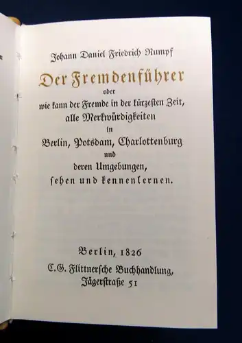 Rumpf Fremdenführer für Berlin Potsdam Charlottenburg Reprint von 1826, 1986 js