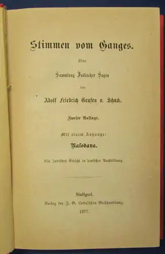 Schack Stimmen vom Ganges Sammlung indischer Sagen 1877 Gedicht im Anhang js