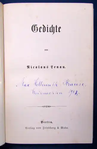 Lenau Nicolaus Gedichte um 1900 Klassiker dekorativer Leinen Literatur js