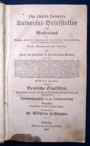 Hoffmann Universal- Briefsteller oder Musterbuch Deutsche Classiker 1847 js