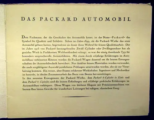Or. Verkaufsprospekt Packard-Automobil für die Vertretung ,Arnold Hansen 1924 js