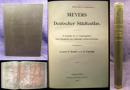 Krauß Meyers Deutscher Städteatlas 1913 selten mit 50 Karten komplett rara js