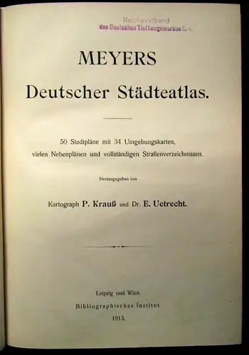 Krauß Meyers Deutscher Städteatlas 1913 selten mit 50 Karten komplett rara js