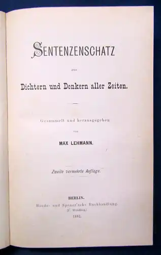 Lehmann Sentenzenschatz aus Dichtern und Denkern aller Zeiten 1881 Lyrik js