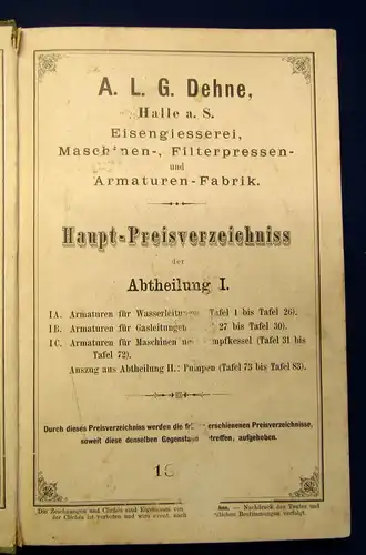 Dehne Katalog für Armaturen für Dampfmaschinen,Pumpen 1892 selten js