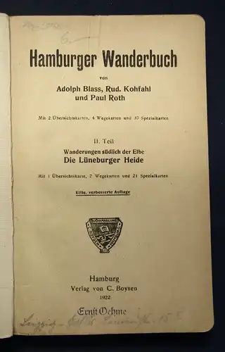 Roth Hamburger Wanderbuch 2 Bde. 1922 Holstein, Lauenburg,Lüneburger Heide js