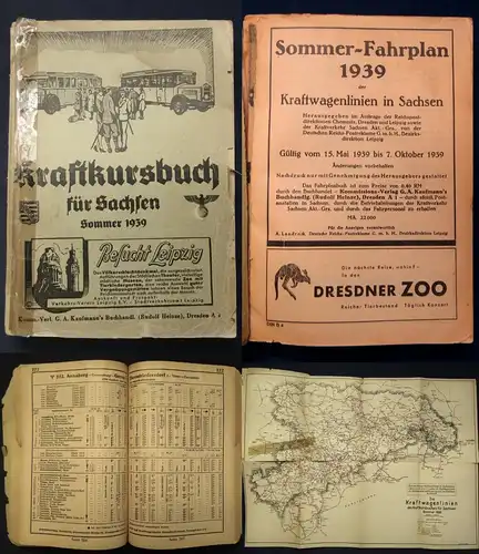 Kraftkursbuch für Sachsen Sommer 1939 Kraftwagenlinien in Sachsen js