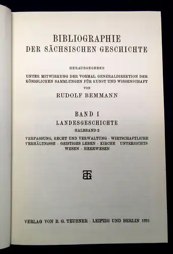 Bemmann Bibliographie der sächsischen Geschichte 1970 2 Bde Geschichte Recht mb