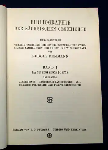 Bemmann Bibliographie der sächsischen Geschichte 1970 2 Bde Geschichte Recht mb