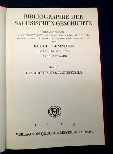 Bemmann Bibliographie der sächsischen Geschichte 1970 2. Bd Geschichte Recht mb
