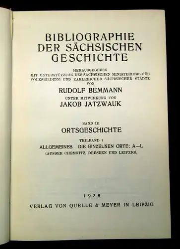 Bemmann Bibliographie der sächsischen Geschichte 1970 2 Bde Geschichte Recht mb