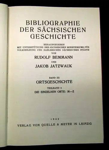 Bemmann Bibliographie der sächsischen Geschichte 1970 2 Bde Geschichte Recht mb