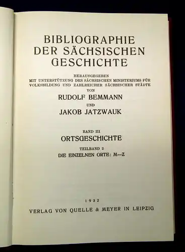 Bemmann Bibliographie der sächsischen Geschichte 1970 2 Bde Geschichte Recht mb