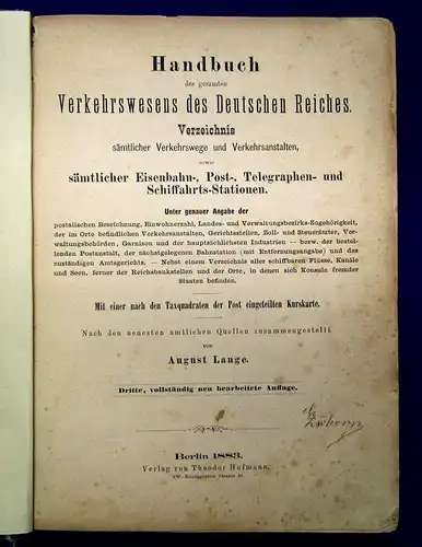 Lange Handbuch des gesamten Verkehrswesens des deutschen Reiches 1883 mb