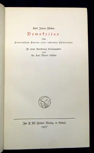 Demokritos oder hinterlassene Papiere eines lachenden Philosophen 1927 12Bd  js