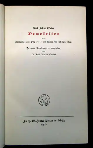 Demokritos oder hinterlassene Papiere eines lachenden Philosophen 1927 12Bd  js
