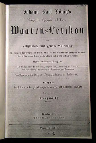 Heith Drogerie-,Spezerei- und Farb-Warenlexikon 1879 Lexikon Lexica Drogerie mb