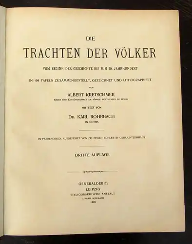 Kretschmer Die Trachten der Völker Vom Begin der Geschichte Bildband 1906  js