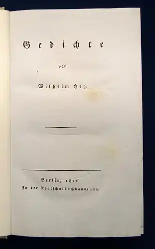 Gedichte von Wilhelm Hey 1816 EA Weltklassiker Belletristik Lyrik js