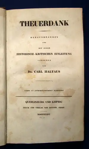 Haltaus Theuerdank Bibliothek der gesammten deutschen National-Literatur 1836 js