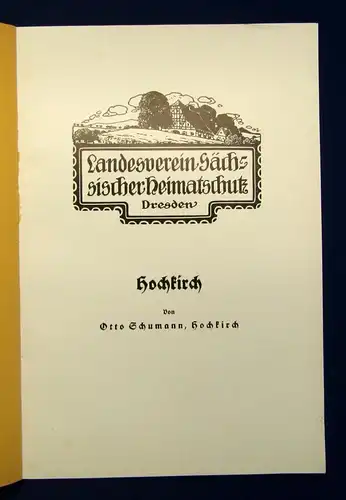 Schumann, Sächsischer Heimatschutz Hochkirch Heft 9-12 Band XXVI 1935 js