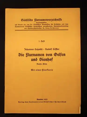 Löffler 1.Heft Die Flurnamen von Oelsen und Bienhof 1900 Mit 1 Flurkarte js
