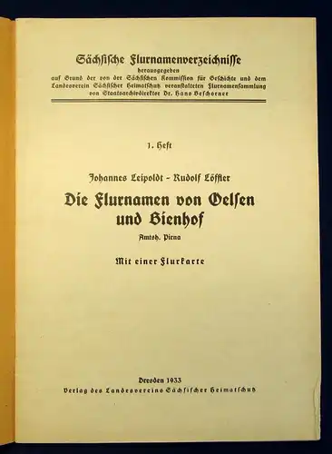 Löffler 1.Heft Die Flurnamen von Oelsen und Bienhof 1900 Mit 1 Flurkarte js