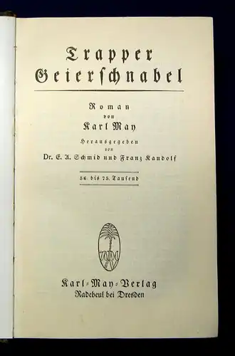 Karl May Trapper Geierschnabel o.J. um 1930 Belletristik Klassiker Romane mb