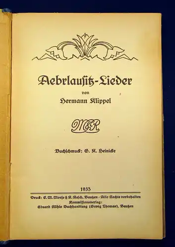 Klippel Aebrlausitz Lieder 1935 Ortskunde Landeskunde Geschichte Lieder mb