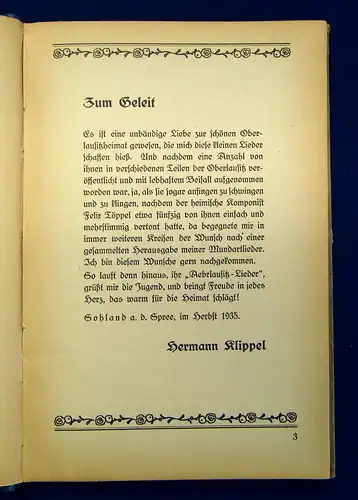 Klippel Aebrlausitz Lieder 1935 Ortskunde Landeskunde Geschichte Lieder mb